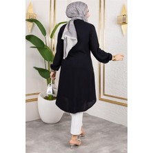Manşeti Lastikli Viskon Tunik  Siyah - Siyah - 40
