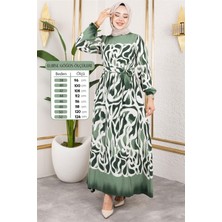 Batik Desenli Tesettür Elbise Yeşil - Yeşil - 42