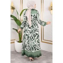 Batik Desenli Tesettür Elbise Yeşil - Yeşil - 42