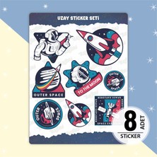 Tugibu Uzay Sticker Seti, Astronot Temalı Sticker, 8 Adet Uzay Etiket