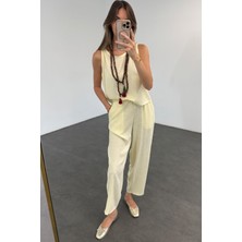 Sarı Sıfır Kol Bluz Pantolon Takım
