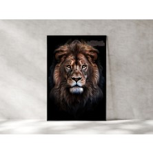 Metal Çerçeveli Gerçek Camlı Tablo - Dijital Baskı - Aslan