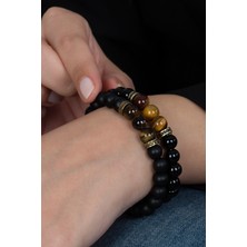 Takı Dükkanı 2 Adet Parlak  Mat Oniks Kaplangözü Taşlı Unisex Bileklik Çifti Okbpm