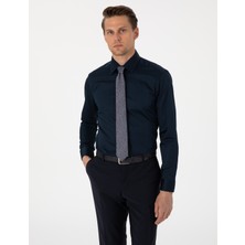 Pierre Cardin Erkek Lacivert %100 Pamuk Parlak Saten Slim Fit Uzun Kollu Basic Gömlek 50305127-VR033