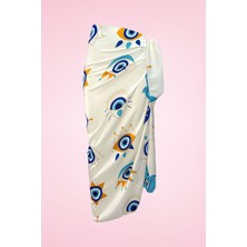 Beyaz Sarı Göz Desenli Uzun Pareo Saten Kadın Plaj Elbisesi Yeni Sezon