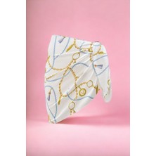 Beyaz Turkuaz Zincir Desenli Kısa Pareo Saten Kadın Plaj Elbisesi Yeni Sezon