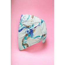 Beyaz Turkuaz Minimal Batik Desenli Kısa Pareo Saten Kadın Plaj Elbisesi Yeni Sezon