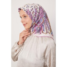 Menekşe Yaprak  Desen Twill Ipek Eşarp