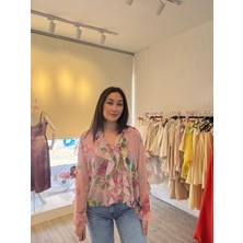 Floral Desen  Şifon  Bluz