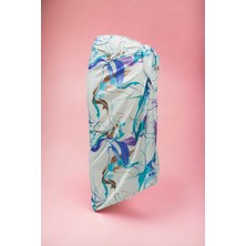 Beyaz Turkuaz Minimal Batik Desenli Uzun Pareo Saten Kadın Plaj Elbisesi Yeni Sezon