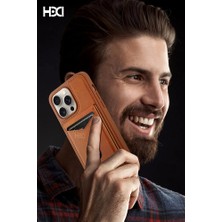 HDD HBC-246 Ottawa Magnet iPhone 15 Pro Magsafe Kartvizitlikli ve Standlı Deri Kılıf - Kahverengi