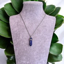 Lapis Lazuli Uçlu Kristal Çelik Zincirli Doğal Taş Kolye