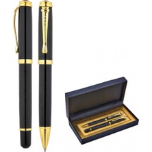Kişiye Özel Metal Roller ve Tükenmez Kutulu Kalem Seti - Siyah