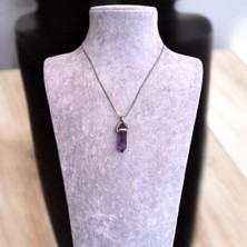Şeffaf Ametist Uçlu Kristal Çelik Zincirli Doğal Taş Kolye