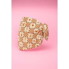 Kahverengi Kareli Yaz Desenli Kısa Pareo Saten Kadın Plaj Elbisesi Yeni Sezon