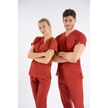 Lion Üniforma Kiremit Dr. Greys Modeli Likralı Hemşire Forması Yarasa Kol Doktor Scrubs Hastane Takımı