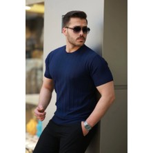 Fy Butik Erkek Kısa Kollu Bisiklet Yaka Çizgili Triko Tişört