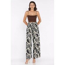 Kadın Desenli Bel Lastikli Viskon Yürüyüş Pantolonu P-00017852