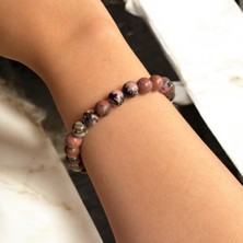 Rodonit Doğal Taş Sıralı Lastikli Bileklik