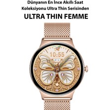 Logia Powerbank  Ultra Thin Femme Akıllı Saat Yuvarlak Çelik Kasa Metal Kordon Gold