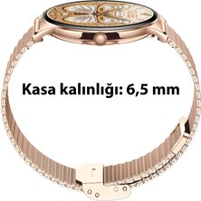 Logia Powerbank  Ultra Thin Femme Akıllı Saat Yuvarlak Çelik Kasa Metal Kordon Gold