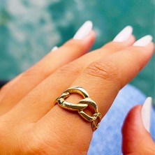 Fasek Gold Gümüş Yüzük - Izabelle Italian Gurmet Gümüş Yüzük- Zincir Taşsız Tasarım Günlük 925 Ayar Gümüş Yüzük