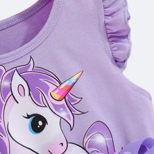 Kızlar Için Yazlık Unicorn Baskılı Tül Etekli Elbise Pembe S0024-25-26