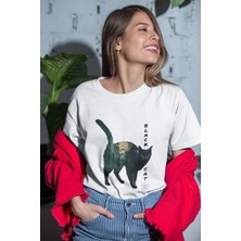 Zuno Kadın Comfort Fit Black Cat Baskılı T-Shirt