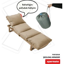 Xpermate Pofuduk Şezlong Minderi 180x60x12 cm Çantalı Şezlong Yatağı Su İtici UV Dayanımlı Bej