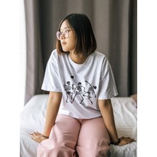 Zuno Kadın Comfort Fit Skeleton Baskılı T-Shirt
