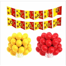 Sarı Kırmızı Taraftar Iyi Ki Doğdun Banner ve 5 Adet Sarı Balon - 5 Adet Kırmızı Balon Set