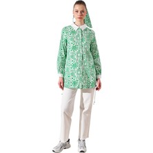 Desenli Gömlek Yaka Tunik Yonca Yeşili