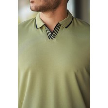 Erkek Haki Polo Yaka %100 Pamuk Tişört - 2531
