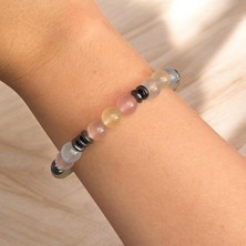 Jade Doğal Taş Sıralı Hematit Detaylı Lastikli Bileklik