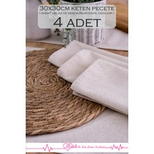 4 Adet %100 Ham Keten Peçete 30X30CM, Amerikan Sunum Peçetesi, Organik Keten