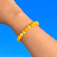 Jade Doğal Taş Sıralı Sarı Lastikli Bileklik