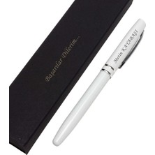 Kişiye Özel Kağıt Kutulu Beyaz Metal Roller Kalem