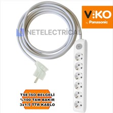 Multi-Let | Altılı 12 Metre Anahtarlı Topraklı Yan Fişli Çocuk Korumalı Grup Priz - 6'lı, 12 M, 3x1.5 Ttr (Tam Bakır) Kablolu