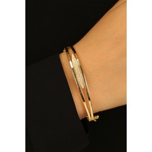 ÇGK KUYUMCULUK Ortası Taşlı Model 2 Sıralı Kelepçe Altın Bilezik CGKKLP0140