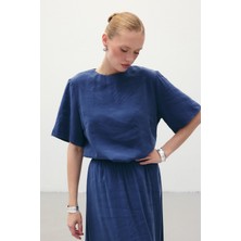 Kısa Kollu Salaş Bluz - Indigo