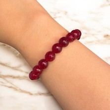 Jade Doğal Taş Sıralı Bordo Lastikli Bileklik