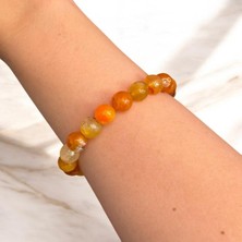 Turuncu Akik Doğal Taş Sıralı Iri Lastikli Bileklik