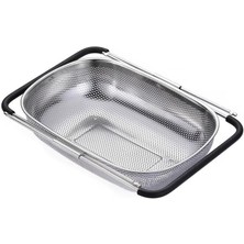 Ayarlanabilir Paslanmaz Çelik Süzgeç 24 x 34 Cm, Lavabo Üzeri Çok Amaçlı Mutfak Süzgeci, Sebze & Meyve Yıkama, Bulaşık Kurutma, Pirinç ve Makarna Süzme