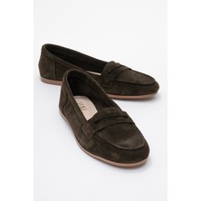 Luvi F02 Yeşil Süet Hakiki Deri Kadın Loafer Ayakkabı