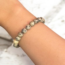 Kuvars Doğal Taş Sıralı Gri Mermer Desenli Lastikli Bileklik