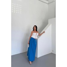 Fy Butik Etek Şanel Boy Soft Kumaş - Saks