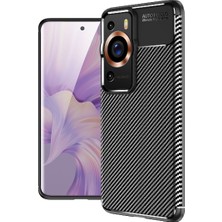 Huawei P60 Pro Kılıf Kamera Korumalı Karbon Desenli Lux Negro Silikon - Siyah + Nano Ekran Koruyucu