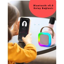 Rgb Işıklı Bluetooth Karaoke Hoparlör Kablosuz Şarjlı Mikrofon Pembe