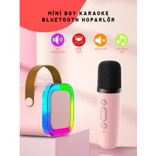 Rgb Işıklı Bluetooth Karaoke Hoparlör Kablosuz Şarjlı Mikrofon Pembe