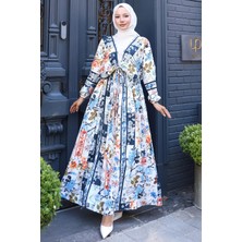 Çiçek Desenli Bağlamalı Etekli Takım Mavi HM2768